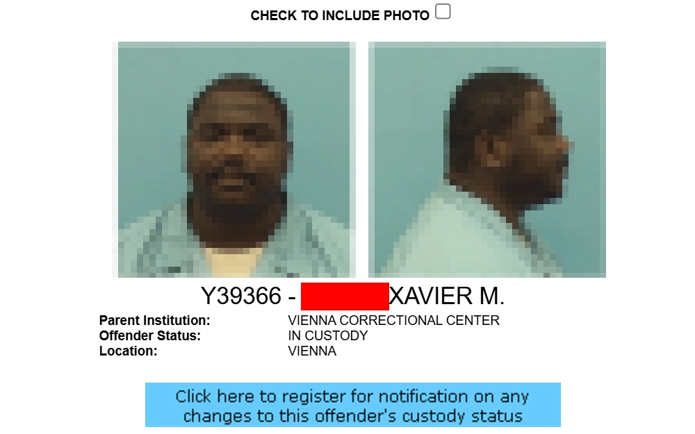 A screenshot of an inmate roster from Illinois Department of Corrections In-Custody Search page, displaying information such as inmate name, parent institution, offender status, and location.